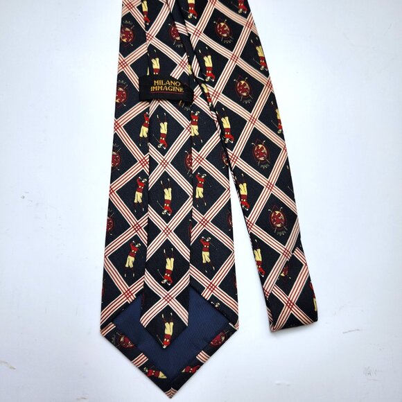Milano Immagine Golf Necktie Men's Novelty Golfer and Crest Tie Blue White Red - Picture 4 of 6